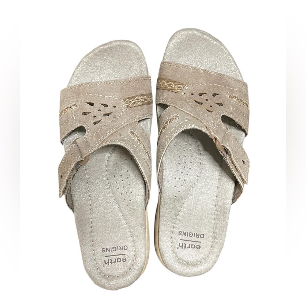NIB Earth Origins “Sizzle” Women's Suede Tan Slide Sandals Size 8 Medium Width